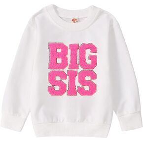 CM C&M WODRO Big Sister Sweatshirt Toddler Girl BIG SIS Chenille Patch Crewneck Pullover Tops Big Sister Gift Shirt Outfit