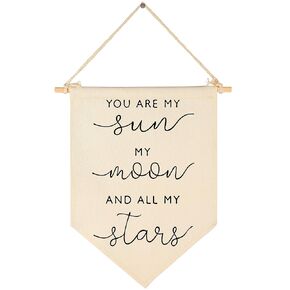 Nursery Wall Art-Nursery Bedroom Gift-My Sun My Moon and All of My Stars-Canvas Hanging Flag Banner Wall Sign Decor Gift for Baby Kids Girl Boy Nursery Teen Room Playroom Front Door