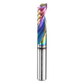HARFINGTON Spiral Router Bit 1/4" Cut Dia 1 Flute Up Cut Colorful Coated End Mill Bits Milling Cutter for Wood Carving (1/4" Shank 1/2" Cut Length 2" Long 30 Degree Helix HRC44-46)