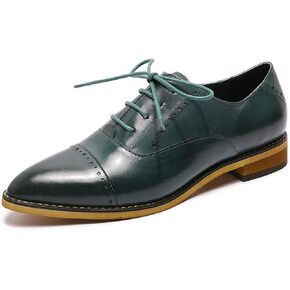 Mona flying Women's Pointed Toe Oxfords Brogue Retro Lace up Leather Work Shoes for Ladies