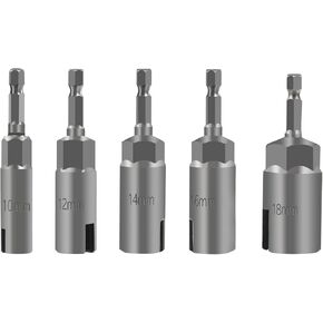 1/4" Power Wing Nut Driver Set, Hex Shank Nut Driver, Slot Wing Nuts Drill Bit Socket Wrenches Tools Set for Panel Nuts Screws Eye C-shaped Hook Bolt (H10/12/14/16/18)