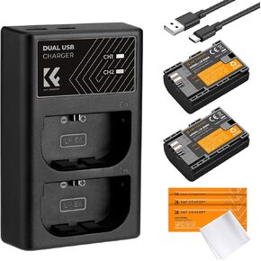 K&F Concept LP-E6NH Replacement Battery Charger Set with 10 pcs Cleaning Cloths for Canon EOS R5, EOS R6, EOS R, EOS 5D Mark IV, 5D Mark III, 5DS, 5DS R, 5D Mark II, 6D, 6D Mark II, 7D