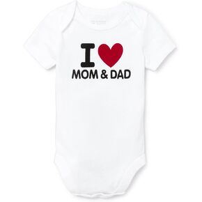 The Children's Place Baby Single Short Sleeve 100% Cotton Bodysuits, I Heart Mom and Dad, 6-9 Months
