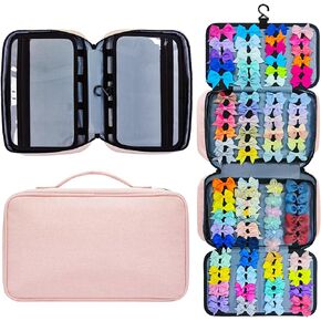 Baby Girl Hair Accessories Storage Bag,Hanging Hair Accessories Organizer for Girls, Multi Pocket Hair Bow Organizer for Girls, Baby Hair Accessories Organizer for Travel.(Pink)