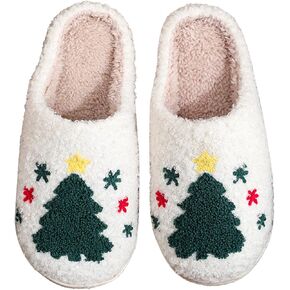Christmas Slippers Reindeer Slippers for Women and Men Holiday Halloween Slippers Indoor Bedroom Fluffy Warm Fleece Slippers Winter Soft Cozy Home Non-Slip Soft Plush Slip-on Wool Lined House Shoes