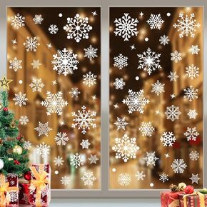510 Pcs 10 Sheet Double-Sided Christmas Window Clings, Large Christmas Snowflake Window Cling Stickers for Glass, Xmas Holiday Snowflake Decals for Party