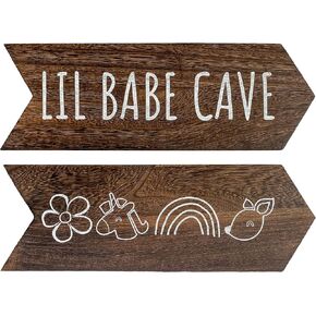 Dream Big Little One Sign - 2 Pcs Nursery Wall Decor, Moon and Stars Gender Neutral Nursery Decor, Rustic Wooden Arrow Playroom Art, Boy Girl Toddler Woodland Decoration, 14 x 5 inch, Brown