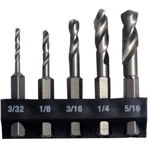 Milescraft 2320 5pc Stubby Bit Set- 5pc. HSS Stubby Drill Bits with 1/4-Inch Quick Change Hex Shank (3/32in, 1/8in, 3/16in, 1/4in, 5/16in) - Drill Bit Holder Included
