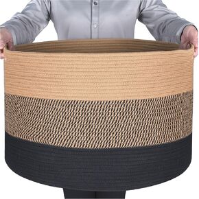 MINTWOOD Design Extra Large 22 x 14in Decorative Blanket Basket for Living Room, Laundry Basket, Woven Cotton Rope Basket, Dog Toy Storage Bin Baskets, Round Basket for Pillows Towels, Light Brown