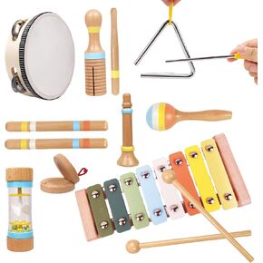 Baby Musical Instruments，Montessori Musical Toys for Toddlers 1-3, Wooden Percussion Instruments Set, Neutral Colors Music Toys for 1 2 3 Year Boy&Girls, Kids Preschool Educational Birthday Gifts