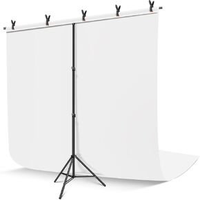 Black White Backdrop Screen with Stand Kit 5x6.5ft for Photo Video Studio, 2-in-1 Revisible Black Backdrop White Screen with T-Shaped Photography Background Support Stand and 5 Backdrop Clamps