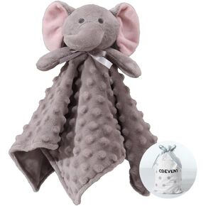 CREVENT Cozy Plush Baby Security Blanket Loveys for Baby Boys and Girls, Minky Dot Front + Sherpa Backing with Animal Face (Grey Elephant)
