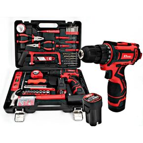 Baraz Tool Box with Drill (2 Battery), 136 Pcs Home Tools Kit with 18v Power Cordless Drill Bit Set, Tool Set with Screwdriver Set for Homeowners, Garden, House Repair and Maintenance. Gift Idea