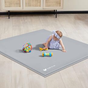 ANGELBLISS Baby Playpen Mat, 63"x 47"x 1.18" Self-Inflating Play Mat for Babies and Toddlers, Roll Up & Waterproof Foam Crawling Mat for Floor, Portable Playmat for Babies with Travel Bag Grey