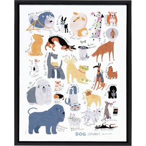 Kate and Laurel Sylvie Dog Alphabet Art Framed Canvas Wall Decor by LIDA Larina, 18x24 Black