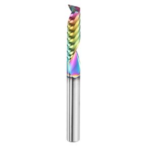 HARFINGTON Spiral Router Bit 1/4" Cut Dia 1 Flute Up Cut Colorful Coated End Mill Bits Milling Cutter for Wood Carving (1/4" Shank 1" Cut Length 2-1/2" Long 30 Degree Helix HRC49-51)