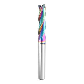 HARFINGTON Spiral Router Bit 1/4" Cut Dia 3 Flutes Up Cut Colorful Coated End Mill Bits Milling Cutter for Wood Carving (1/4" Shank 1" Cut Length 2-1/2" Long 30 Degree Helix HRC44-46)