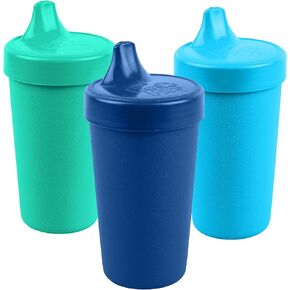 Re-Play Made in USA 10 Oz. Sippy Cups for Toddlers, Set of 3 - Reusable Spill Proof Cups for Kids, Dishwasher/Microwave Safe - Hard Spout Sippy Cups for Toddlers 3.13" x 6.25", A True Blue