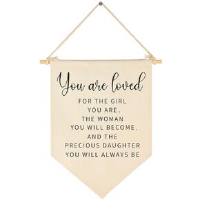 You are Loved for The Girl You are Gift for Girls-Canvas Hanging Pennant Flag Banner Wall Sign Decor Gift for Nursery Baby Kids Girl Newborn Teen Bedroom Playroom Front Door-Birthday Christmas Gift