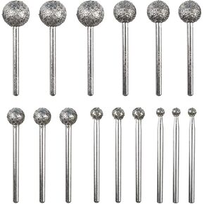 1/8 Shank Diamond Grinding Burr Drill Bit Ball Shape Diamond Rotary Bit,15pcs 36# Course Burrs Set Mounted Points Bit Universal Fitment Rotary Tool for Stone Carving, DIY,Polishing, Engraving