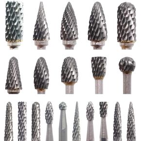 20Pcs Carbide Burr Set Die Grinder Bits 1/8" Shank Double Cut Assorted Solid Tungsten Carbide Rotary Burr Compatible with Dremel for Wood Carving Metal Working Polishing Engraving Drilling