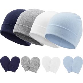 DRESHOW BQUBO Baby Newborn Hats with Scratch Mittens for Unisex Preemie Newborn Hats Hospital Hats for Boys Girls 0-6 Months