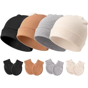 DRESHOW BQUBO Baby Newborn Hats with Scratch Mittens for Unisex Preemie Newborn Hats Hospital Hats for Boys Girls 0-6 Months