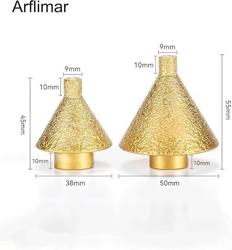 2Pcs Diamond Beveling Chamfer Bit for Angle Grinders, Countersink Drill Bit, Punching Expanding Drill Bit for Tile Ceramic Beveling Holes Trimming, for M10 Thread Adapter (50mm +38mm Bit) in Saudi Arabia