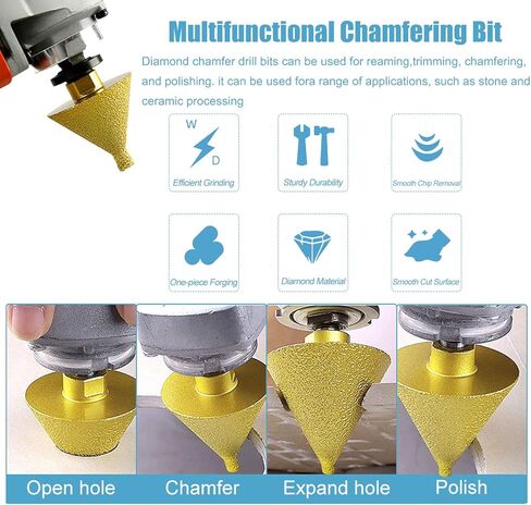 2Pcs Diamond Beveling Chamfer Bit for Angle Grinders, Countersink Drill Bit, Punching Expanding Drill Bit for Tile Ceramic Beveling Holes Trimming, for M10 Thread Adapter (50mm +38mm Bit) in Saudi Arabia