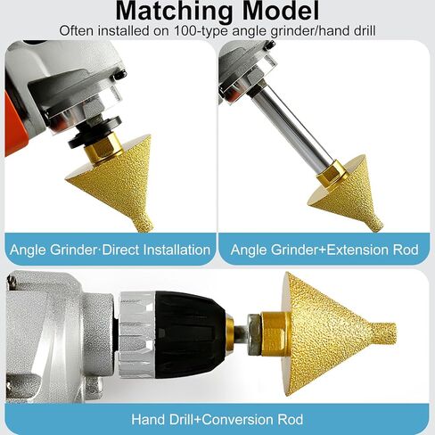 2Pcs Diamond Beveling Chamfer Bit for Angle Grinders, Countersink Drill Bit, Punching Expanding Drill Bit for Tile Ceramic Beveling Holes Trimming, for M10 Thread Adapter (50mm +38mm Bit) in Saudi Arabia