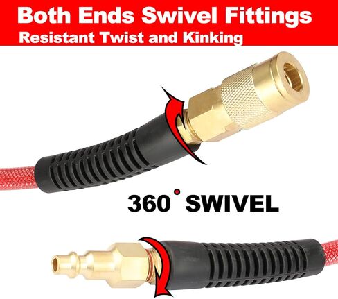 YOTOO خرطوم هواء 1/4 بوصة × 100 قدم، خرطوم ضاغط هواء من البولي يوريثين المقوى للخدمة الشاقة، مرن، مقاوم للالتواء، خفيف الوزن مع مقيد الانحناء، وصلة توصيل صناعية سريعة دوارة 1/4 بوصة، أحمر in Kuwait