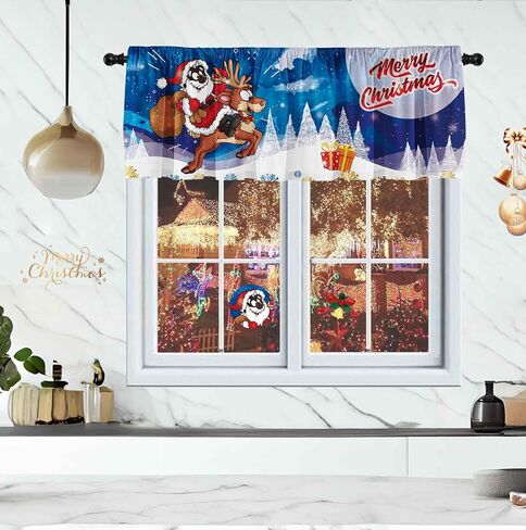 SUNWISHA Christmas Window Curtain Valances Decoration,Suitable for Living Rooms, Bedrooms, 52x18inch for Valance Kitchen Red in Saudi Arabia