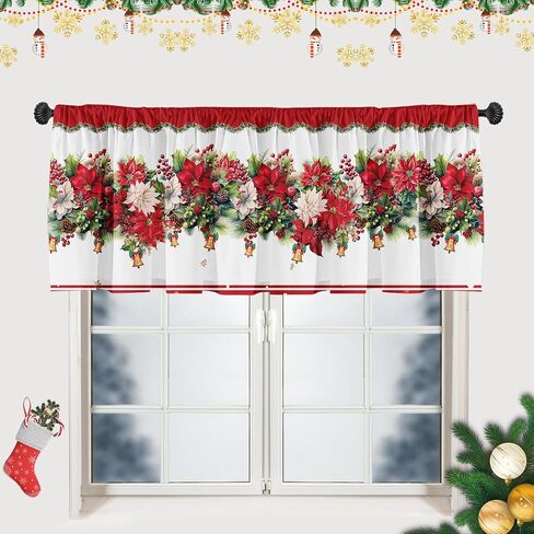 SUNWISHA Christmas Window Curtain Valances Decoration,Suitable for Living Rooms, Bedrooms, 52x18inch for Valance Kitchen Red in Saudi Arabia
