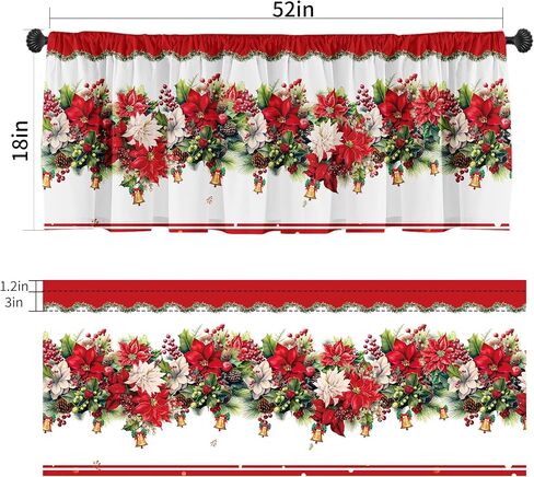 SUNWISHA Christmas Window Curtain Valances Decoration,Suitable for Living Rooms, Bedrooms, 52x18inch for Valance Kitchen Red in Saudi Arabia