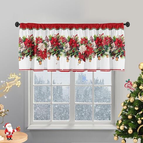 SUNWISHA Christmas Window Curtain Valances Decoration,Suitable for Living Rooms, Bedrooms, 52x18inch for Valance Kitchen Red in Saudi Arabia