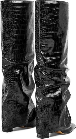 SaraIris Women's Slouchy Boots Black Boots Knee High Boots Pointed Toe Boots Fold Over Boots Chunky Boots Shark Boots for Women in Saudi Arabia