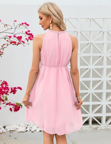 KOJOOIN Maternity Ruffle Halter Neck Dress Summer Casual Boho Sleeveless High Waisted Flowy Midi Dress Photoshoot Baby Shower in Kuwait