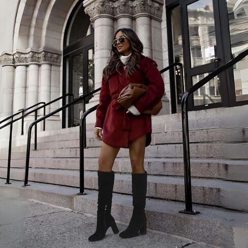 Eteridrey Knee High Boots Womens Chunky Heels Side Zipper Slouchy Boots Comfortable Faux Suede Riding Mid Calf Boots… in Kuwait
