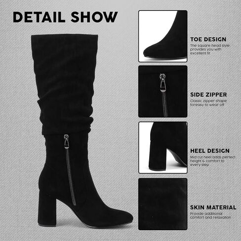 Eteridrey Knee High Boots Womens Chunky Heels Side Zipper Slouchy Boots Comfortable Faux Suede Riding Mid Calf Boots… in Kuwait