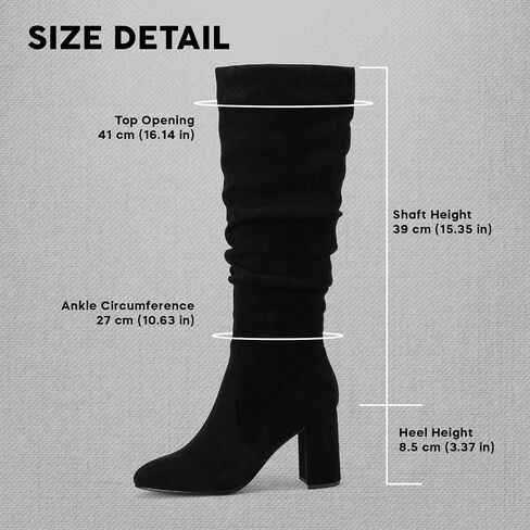 Eteridrey Knee High Boots Womens Chunky Heels Side Zipper Slouchy Boots Comfortable Faux Suede Riding Mid Calf Boots… in Kuwait