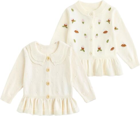 Curipeer Baby Girl Long Cardigan Dress Sweater Cream Button Down Toddler Girl Knitted Outfits in Saudi Arabia