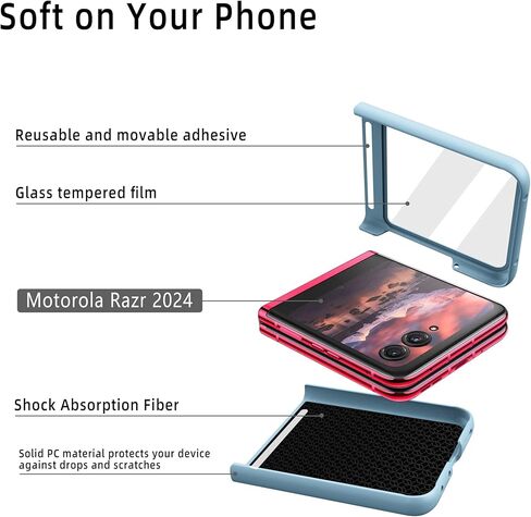 حافظة مع مشبك لهاتف Motorola RAZR 2024 [واقي شاشة مدمج]، غطاء واقٍ سهل التركيب مع مجموعة حامل حزام دوار ومسند مدمج لهاتف Moto RAZR 2024 (أسود + مشبك حزام) in Kuwait