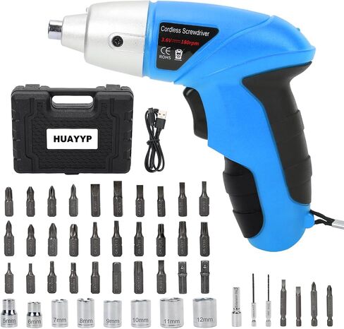 Electric screwdriver cordless HUAYYP with LED Lights 46 Pcs Set.3.6V Blue USB Cordless Small Power Screwdriver Set. Cordless Screwdriver and Cordless Screwdriver Set with Screwdriver Bits. in Saudi Arabia