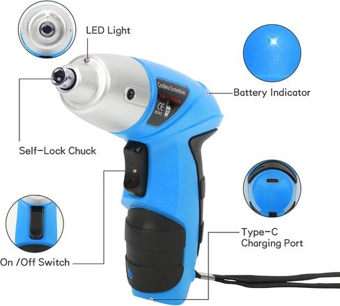 Electric screwdriver cordless HUAYYP with LED Lights 46 Pcs Set.3.6V Blue USB Cordless Small Power Screwdriver Set. Cordless Screwdriver and Cordless Screwdriver Set with Screwdriver Bits. in Saudi Arabia