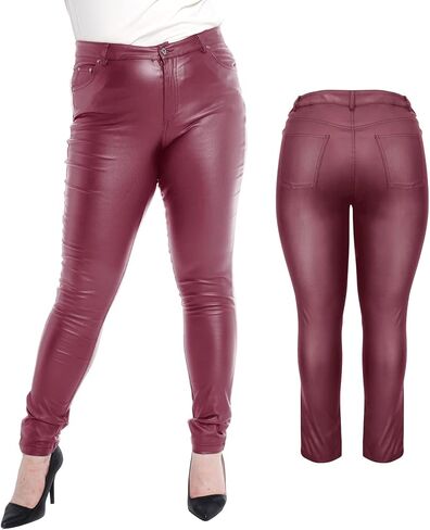 Womens Stretchy Jeggings, Faux Leather Legging Pants with Pockets, Regular and Plus Size in Kuwait