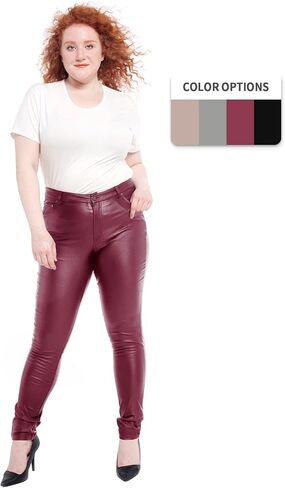 Womens Stretchy Jeggings, Faux Leather Legging Pants with Pockets, Regular and Plus Size in Kuwait
