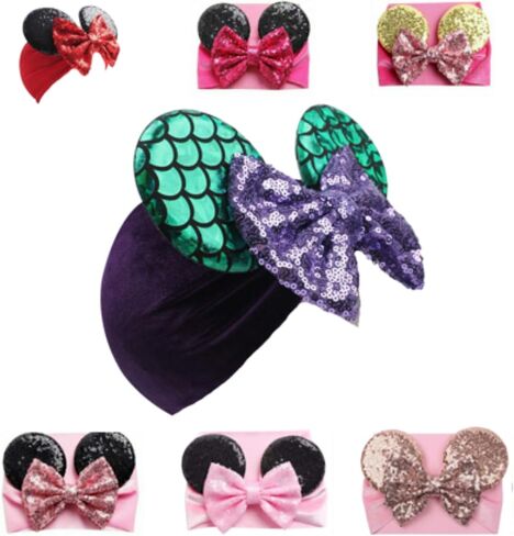 J&J Boutiques Mouse Ears Headband/Headwrap - Toddler, Baby, Kids - Party Supplies - Christmas Candy Cane Bow with Green Ears One Size in Saudi Arabia