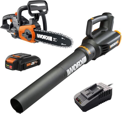 Worx 20V 10" Chainsaw and Turbine Blower Power Share Combo - WG915 (Battery & Charger Included) in Saudi Arabia