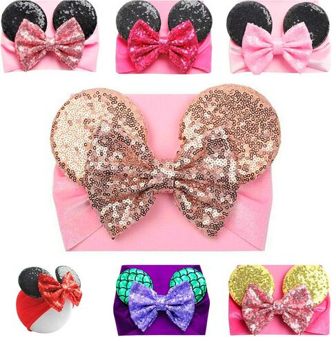 J&J Boutiques Mouse Ears Headband/Headwrap - Toddler, Baby, Kids - Party Supplies - Christmas Candy Cane Bow with Green Ears One Size in Saudi Arabia