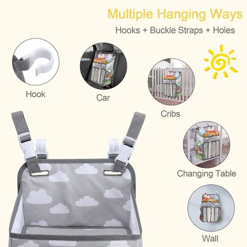 Accmor Changing Table Diaper Organizer, Hanging Diaper Caddy Organizer Stacker for Cribs Changing Table Playard Wall Baby Essentials Storage, Black in Saudi Arabia